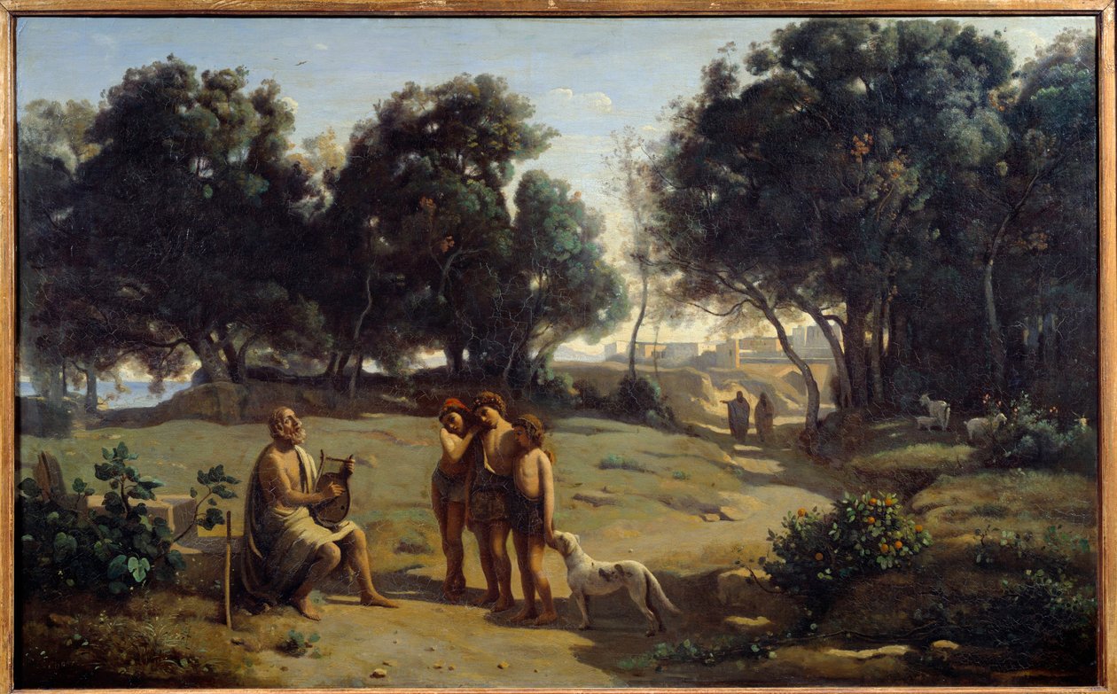 Homer och herdar. Den grekiska poeten på ön Patmos. Målning av Camille Corot (1796-1875) 1845 Sön. 0,8x1,3 m Saint Lo, Musee des Beaux Arts av Jean Baptiste Camille Corot