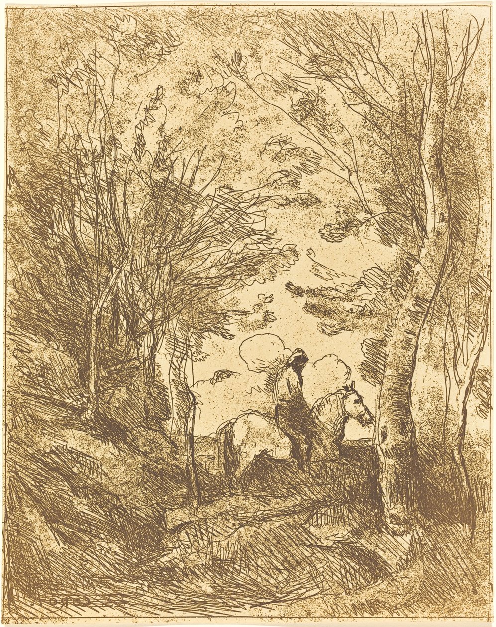 Ryttare i skogen, stor tallrik (Le Grand Cavalier sous bois) av Jean Baptiste Camille Corot