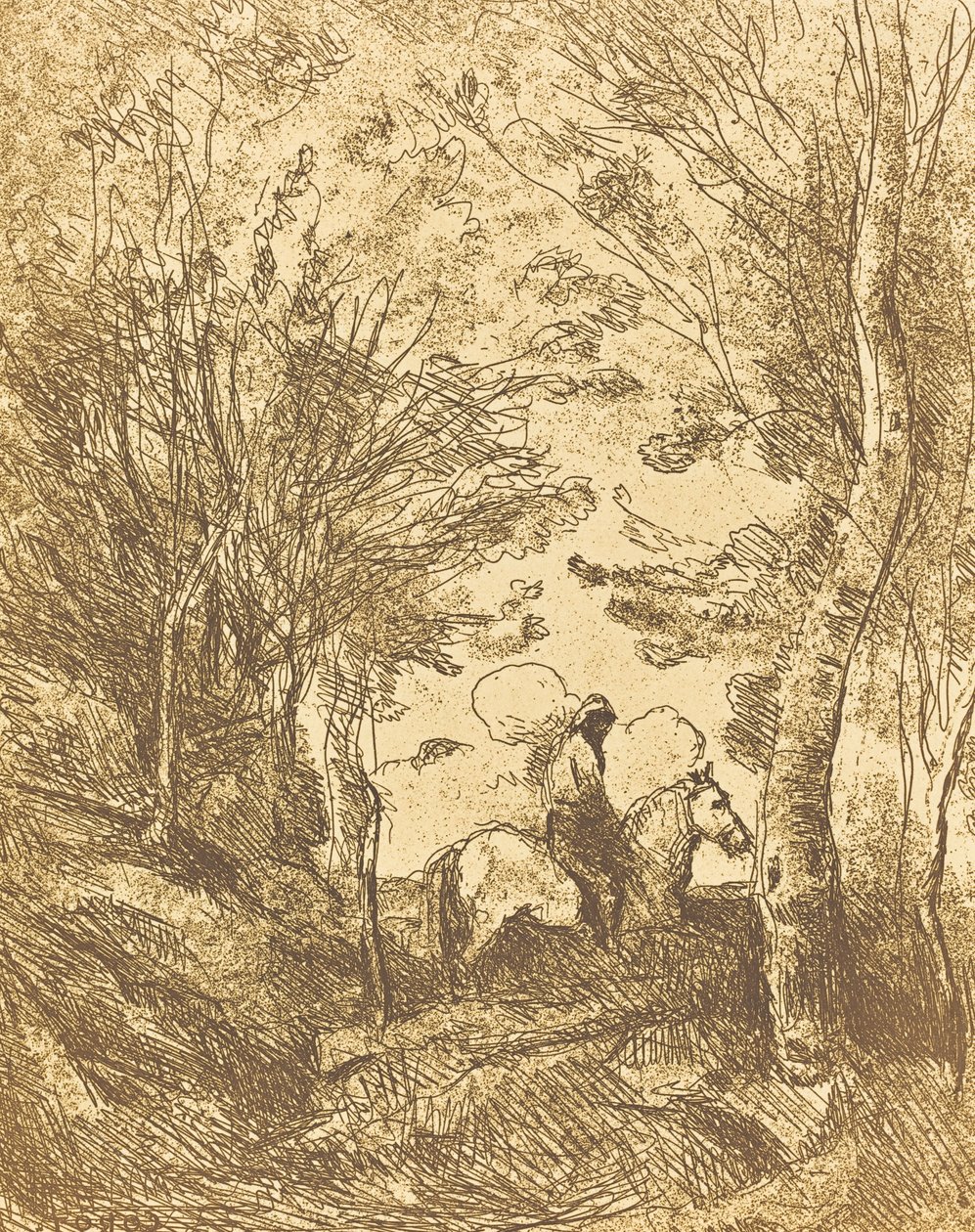 Horseman in the Woods, Stor tallrik Le Grand Cavalier sous bois, ca. 1854. av Jean Baptiste Camille Corot