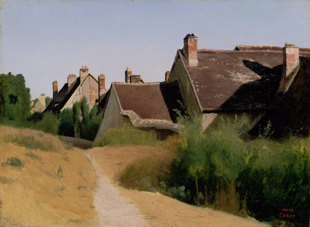 Hus nära Orléans. c.1830 (olja på papper monterad på kvarnskiva) av Jean Baptiste Camille Corot