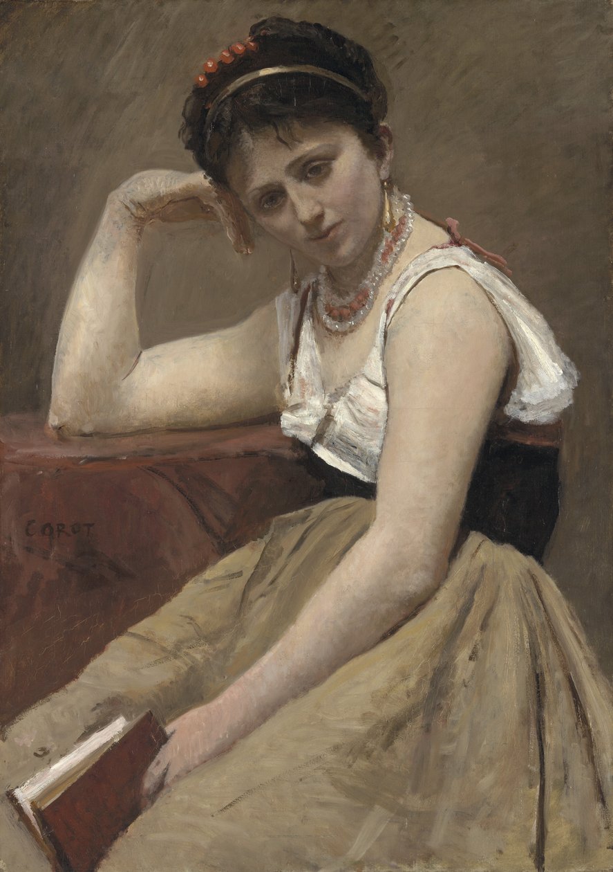 Avbruten läsning, c.1870 av Jean Baptiste Camille Corot