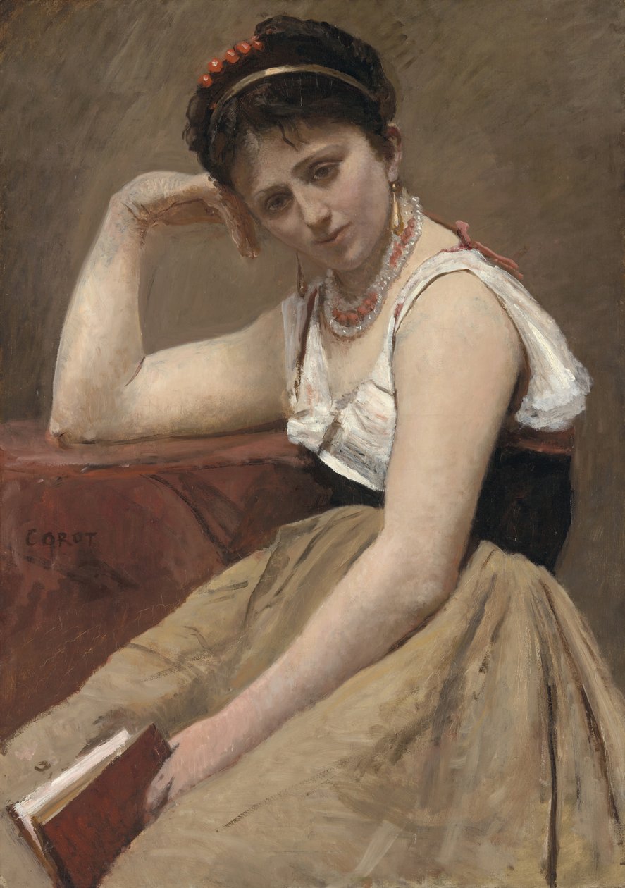 Avbruten läsning, c. 1870. av Jean Baptiste Camille Corot