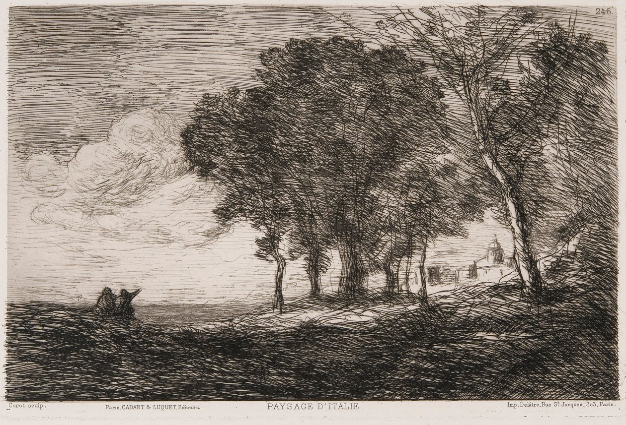 Italienskt landskap, c1865. av Jean Baptiste Camille Corot