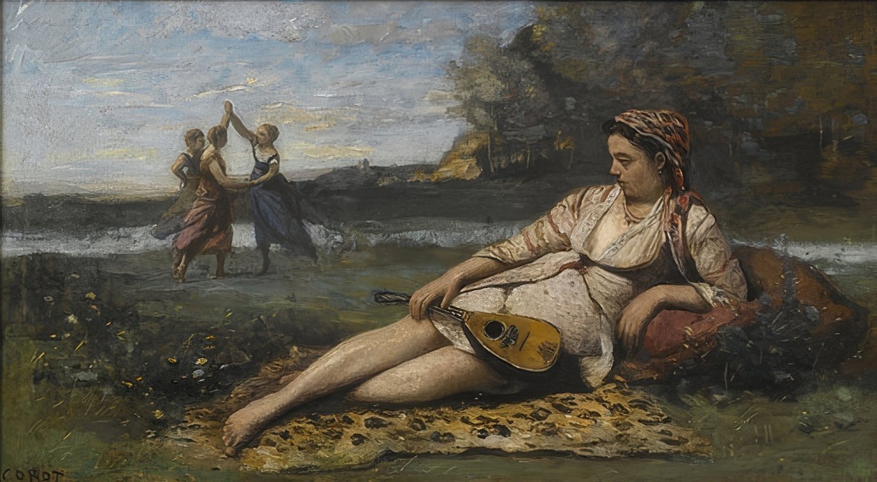 Unga kvinnor från Sparta (Jeunes filles de Sparte). Omkring 1868-70 av Jean Baptiste Camille Corot