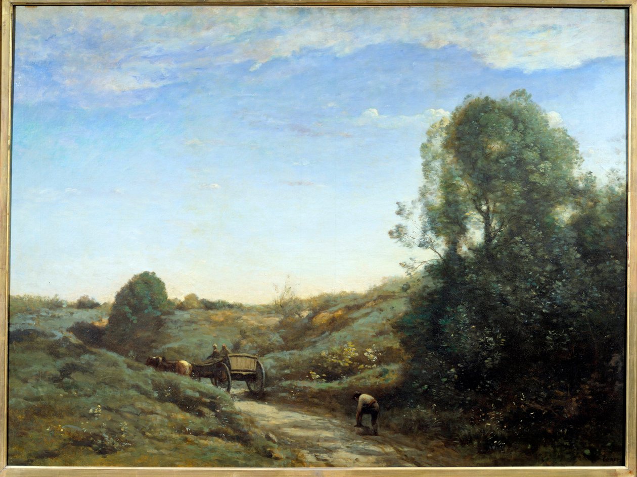 La Charrette - Souvenir från Marcoussis (nära Montlhery). Målning av Camille Corot (1796-1875), cirka 1855. Olja på duk. Storlek: 0,97 x 1,30m. Paris, Musée d