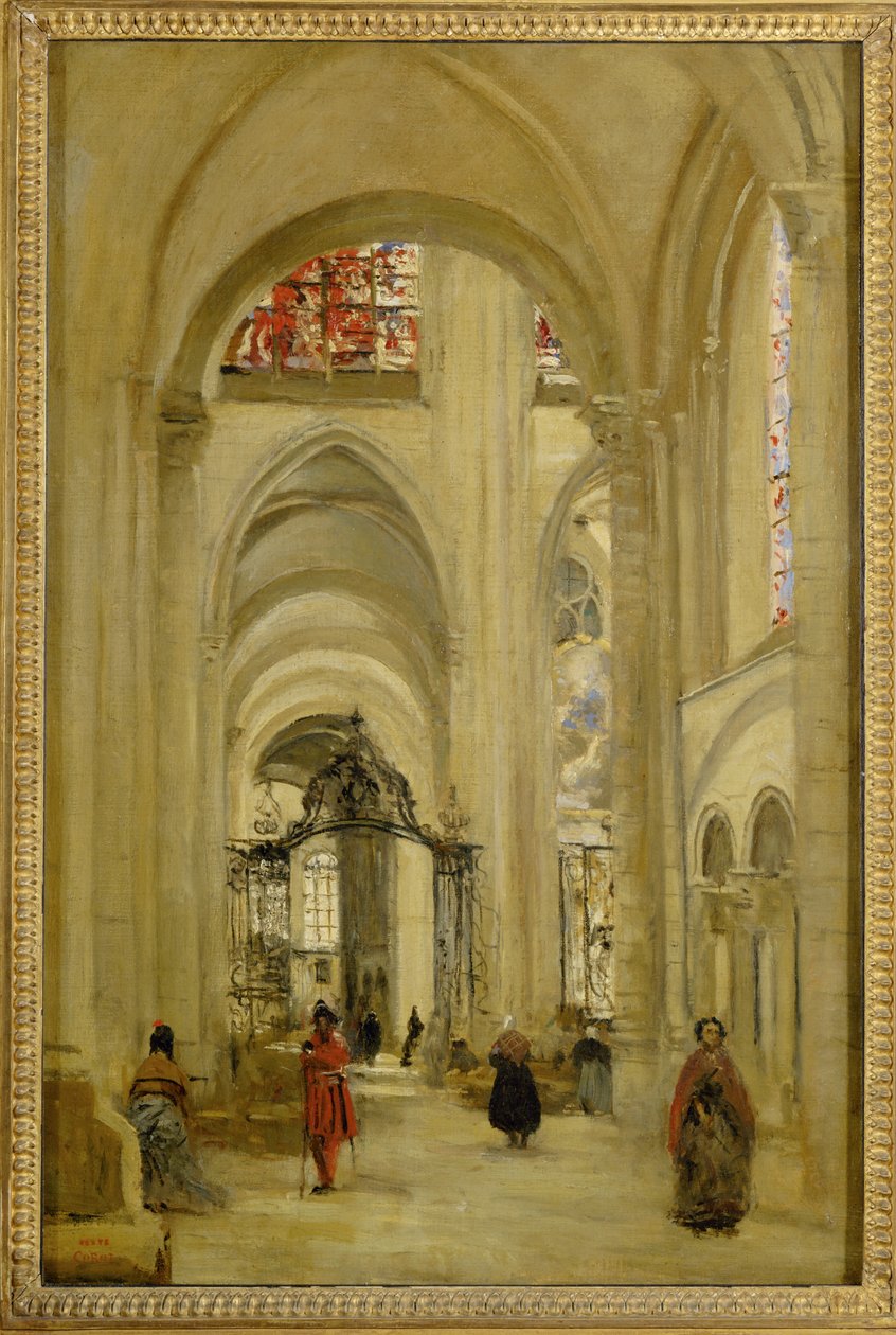 Katedralen i Sens, sedd från insidan ... av Jean Baptiste Camille Corot