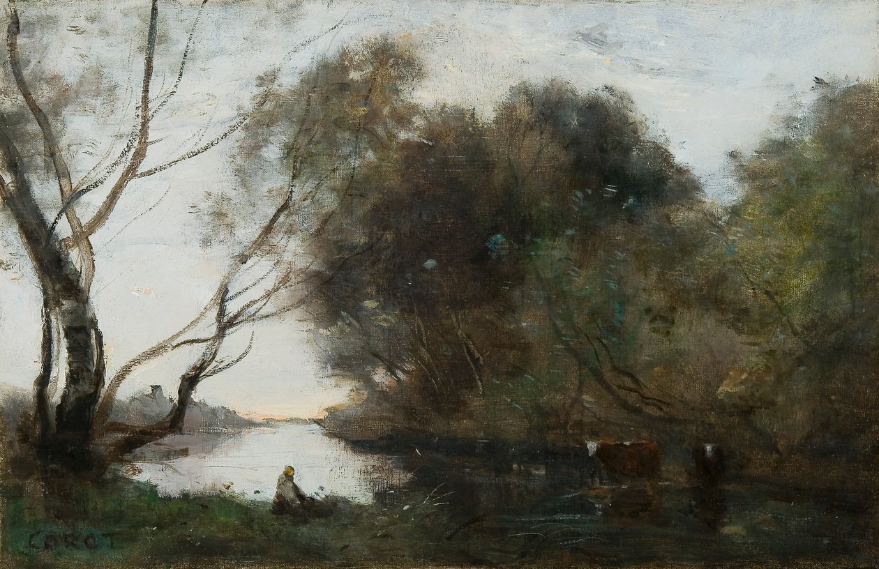 Sjön: Solnedgång, c1820-1860. av Jean Baptiste Camille Corot