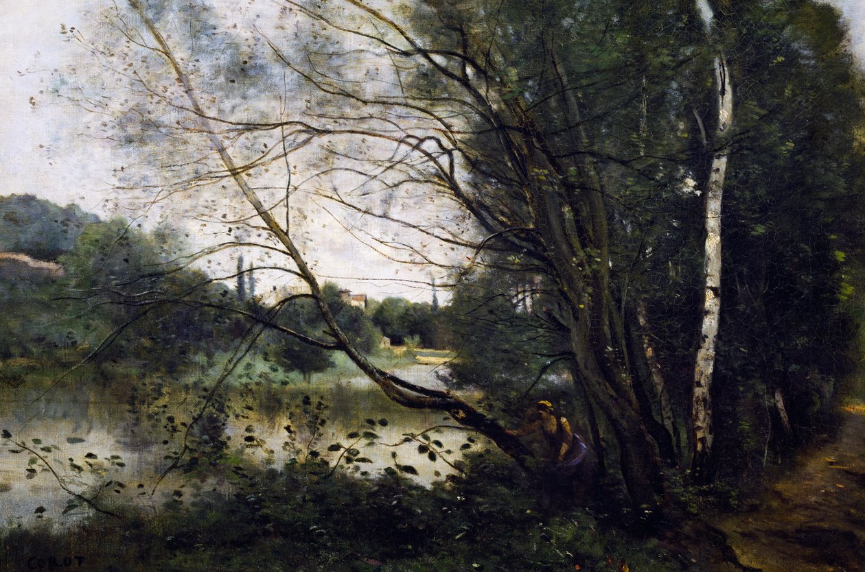 Sjön med den lutande trädstammen av Jean Baptiste Camille Corot