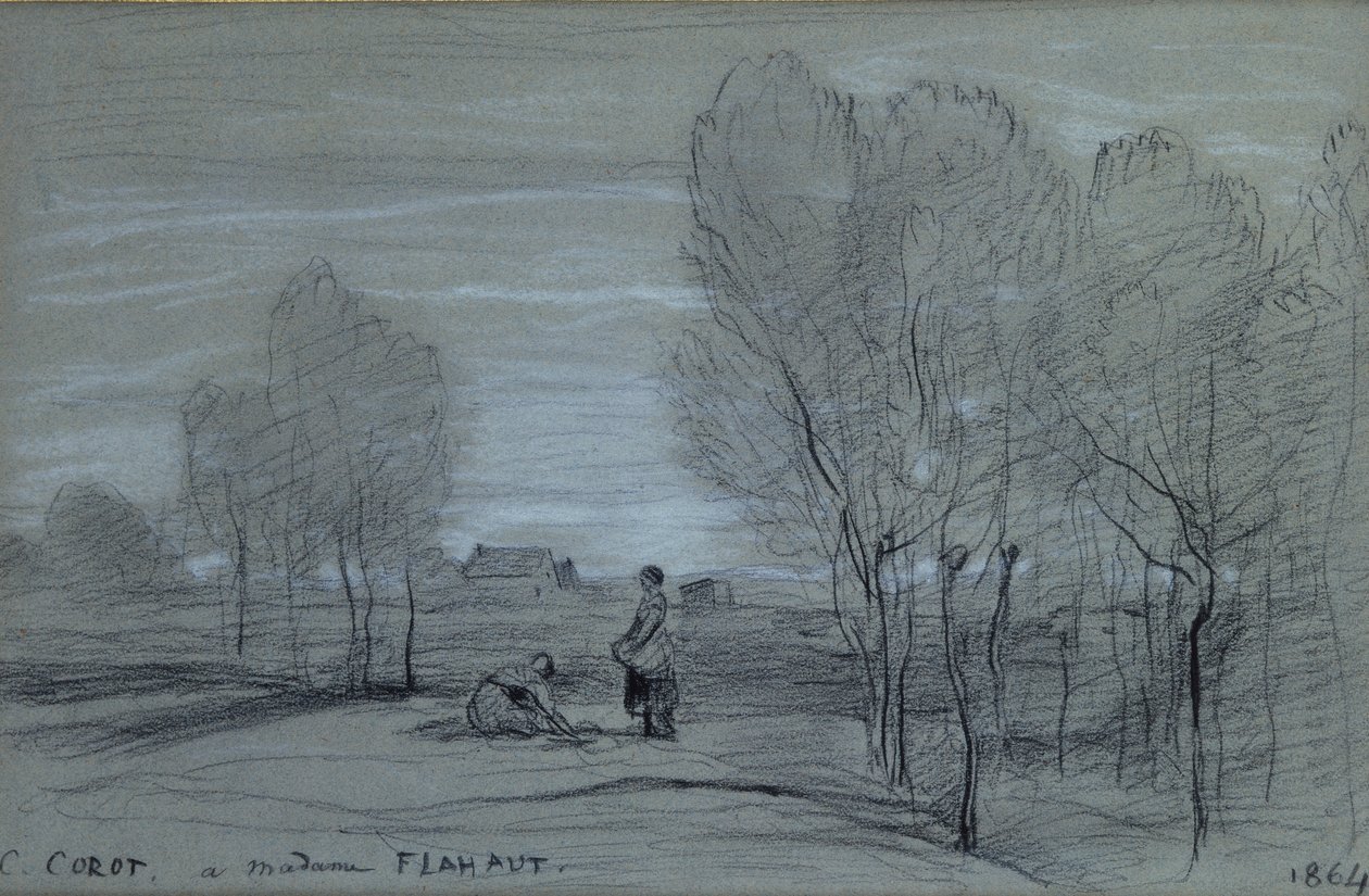 Landskap, 1864 (svartvita krita på papper) av Jean Baptiste Camille Corot