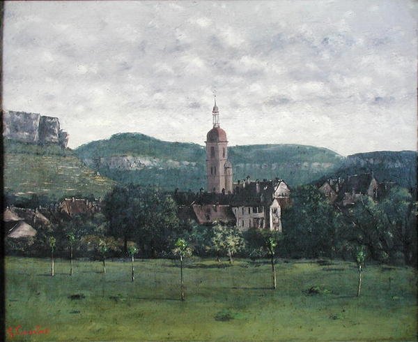 Landskap med kyrka (olja på duk) av Jean Baptiste Camille Corot