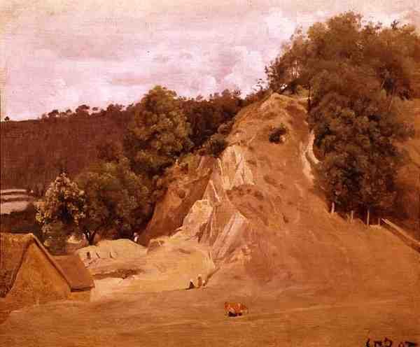 Landskap med bondkvinnor och en ko (olja på duk) av Jean Baptiste Camille Corot