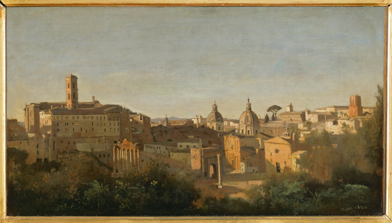 Forum, vy från Farnese-trädgårdarna, Rom ... av Jean Baptiste Camille Corot