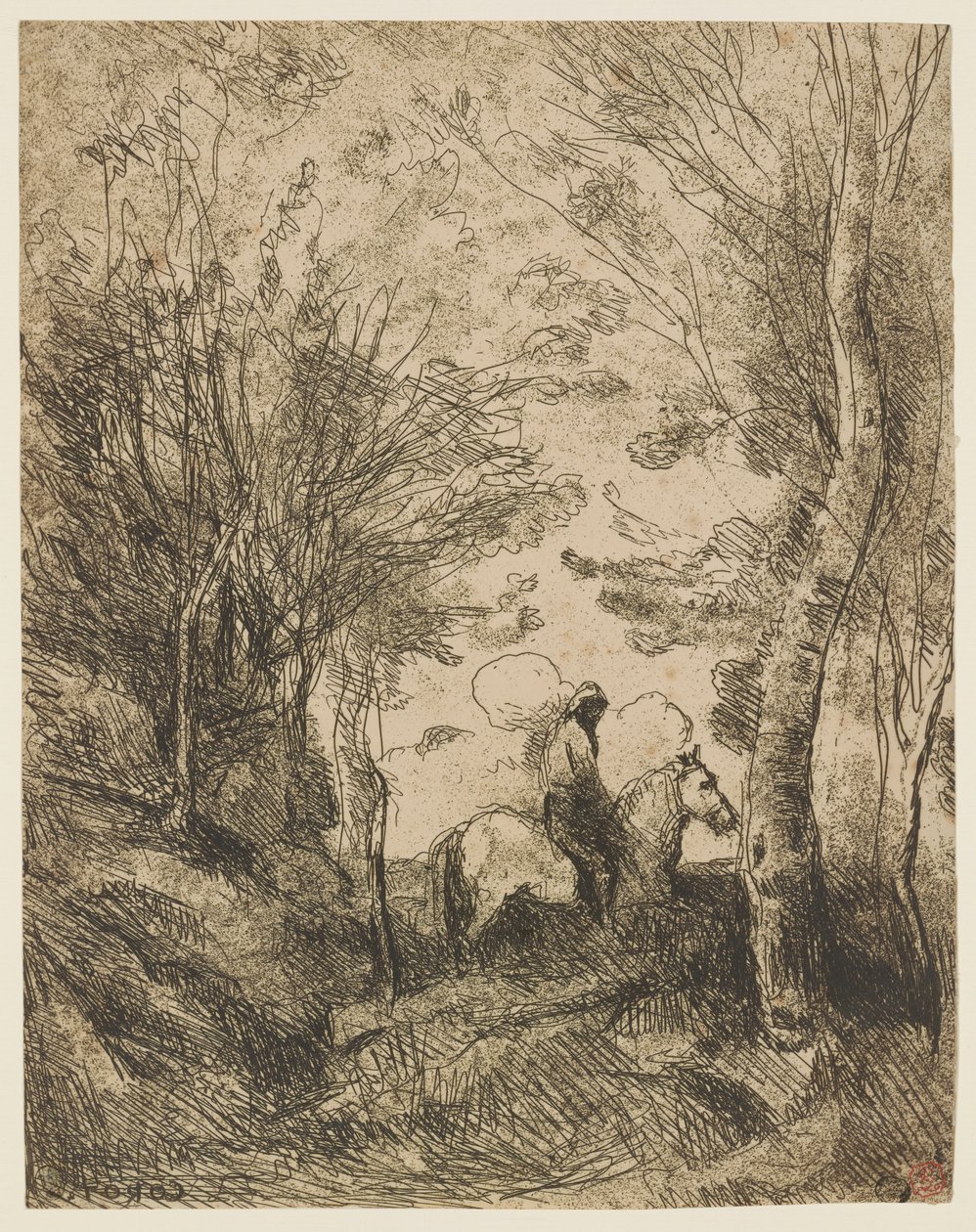 Le grand cavalier sous bois (Den stora ryttaren i skogen) av Jean Baptiste Camille Corot