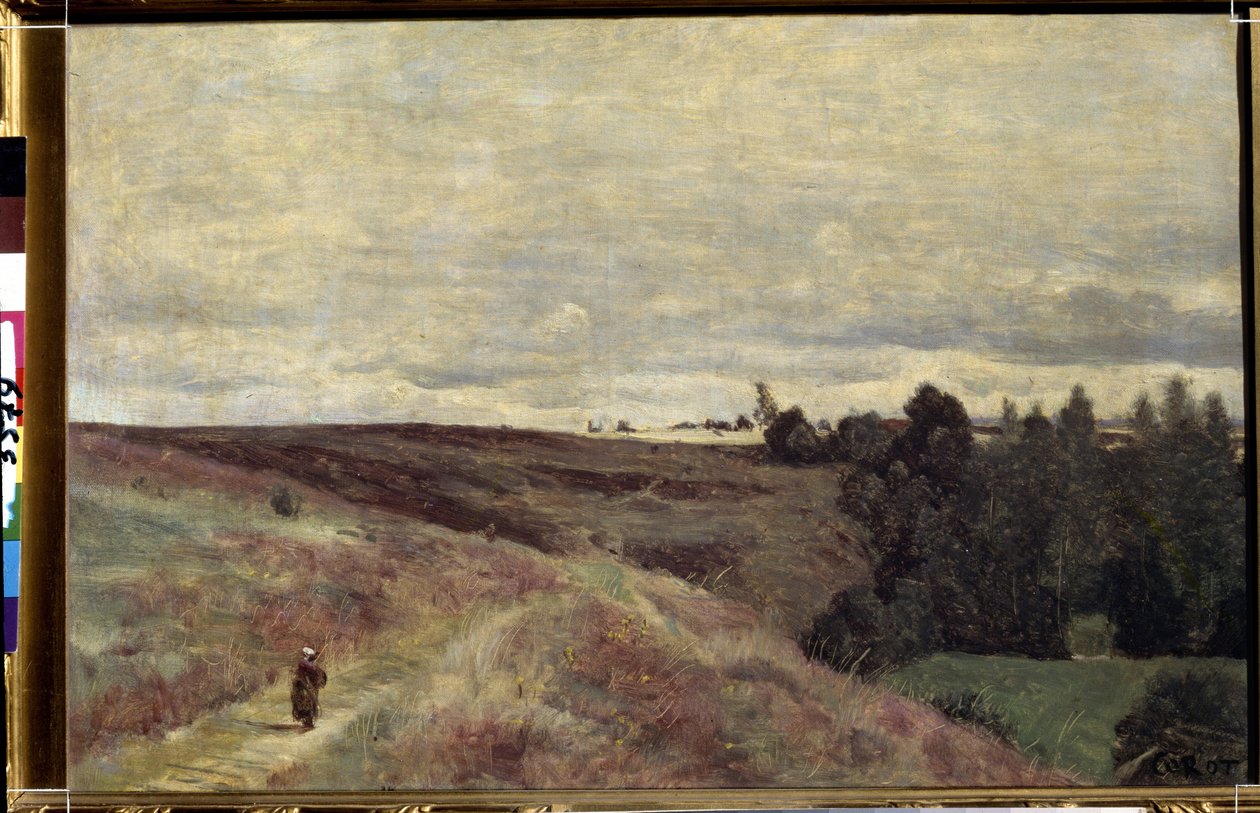 ""Ljungtäckta kullar nära Vimoutiers i Normandie"" (Ljungtäckta kullar nära Vimoutiers) Målning av Camille Corot (1796-1875) ca 1860 Pouchkine Museum, Moskva av Jean Baptiste Camille Corot