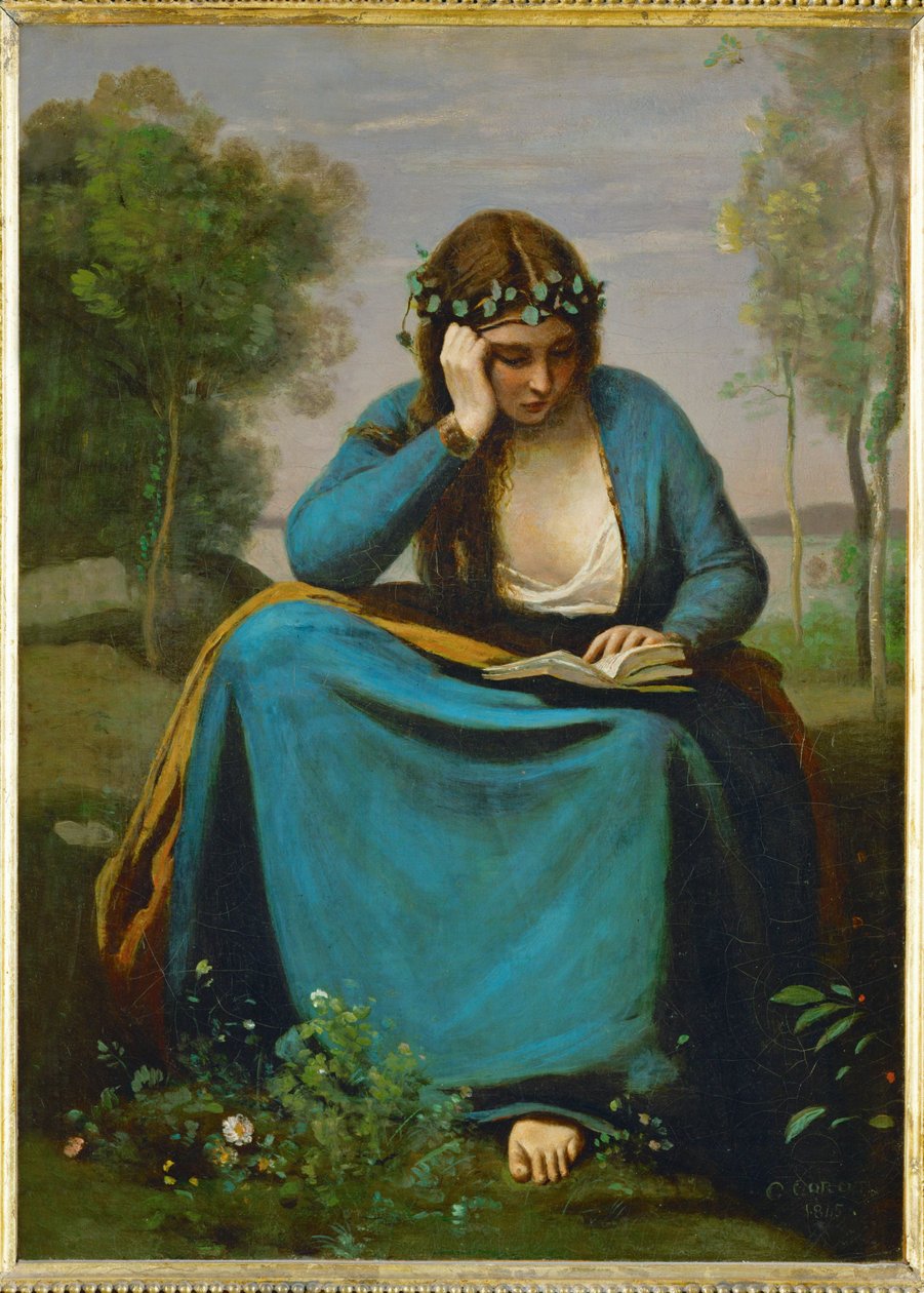 Liseuse couronee des Fleurs eller La Muse de Virgil... av Jean Baptiste Camille Corot