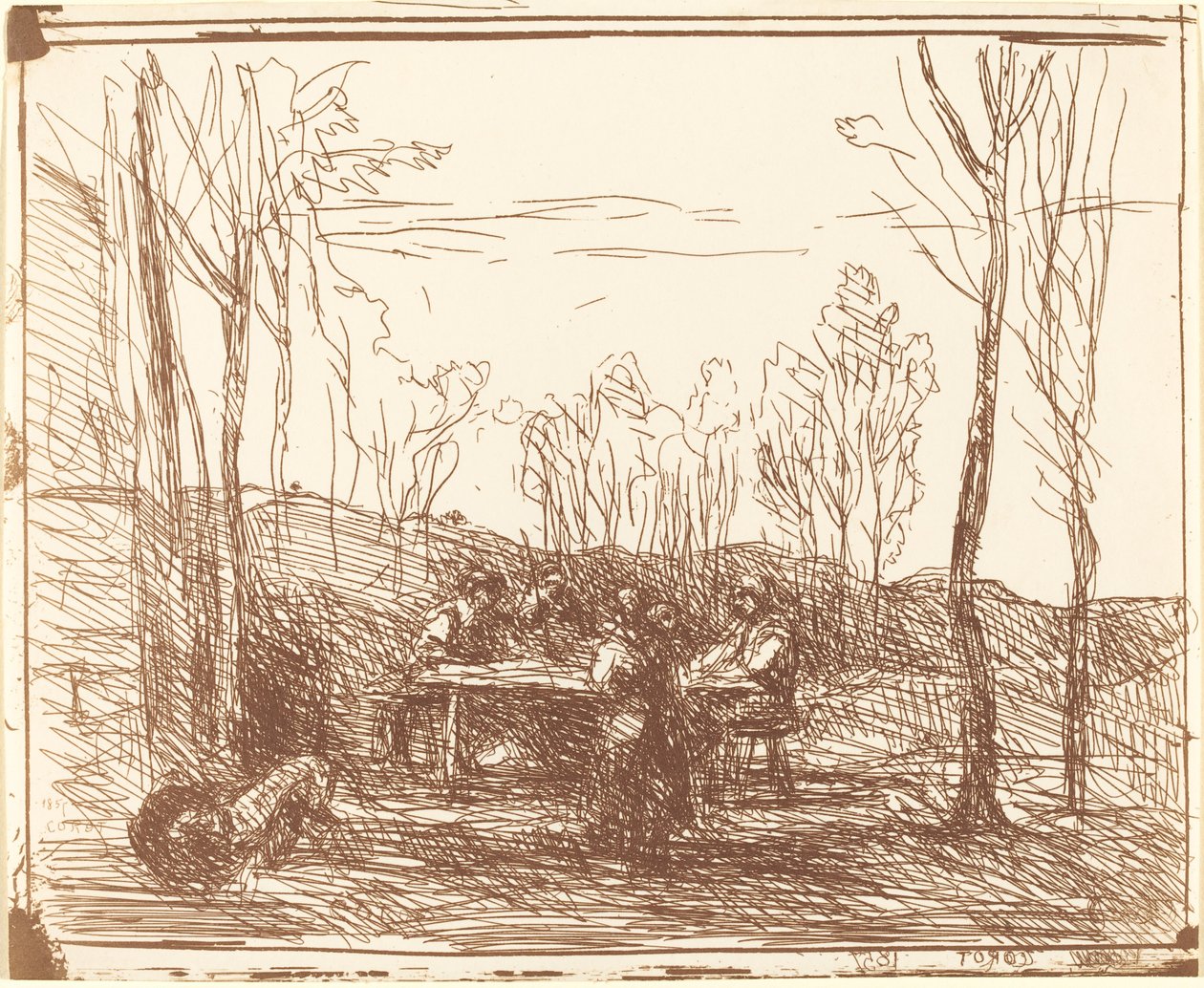 Lunch i en glänta av Jean Baptiste Camille Corot
