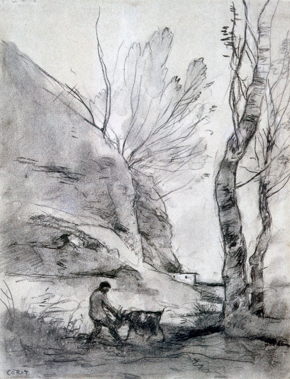 Man som kämpar med en get, c1816-1875 av Jean Baptiste Camille Corot