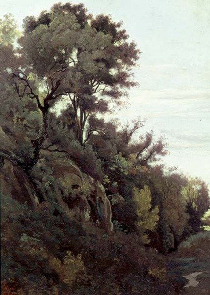 Marino - Träd och klippor av Jean Baptiste Camille Corot