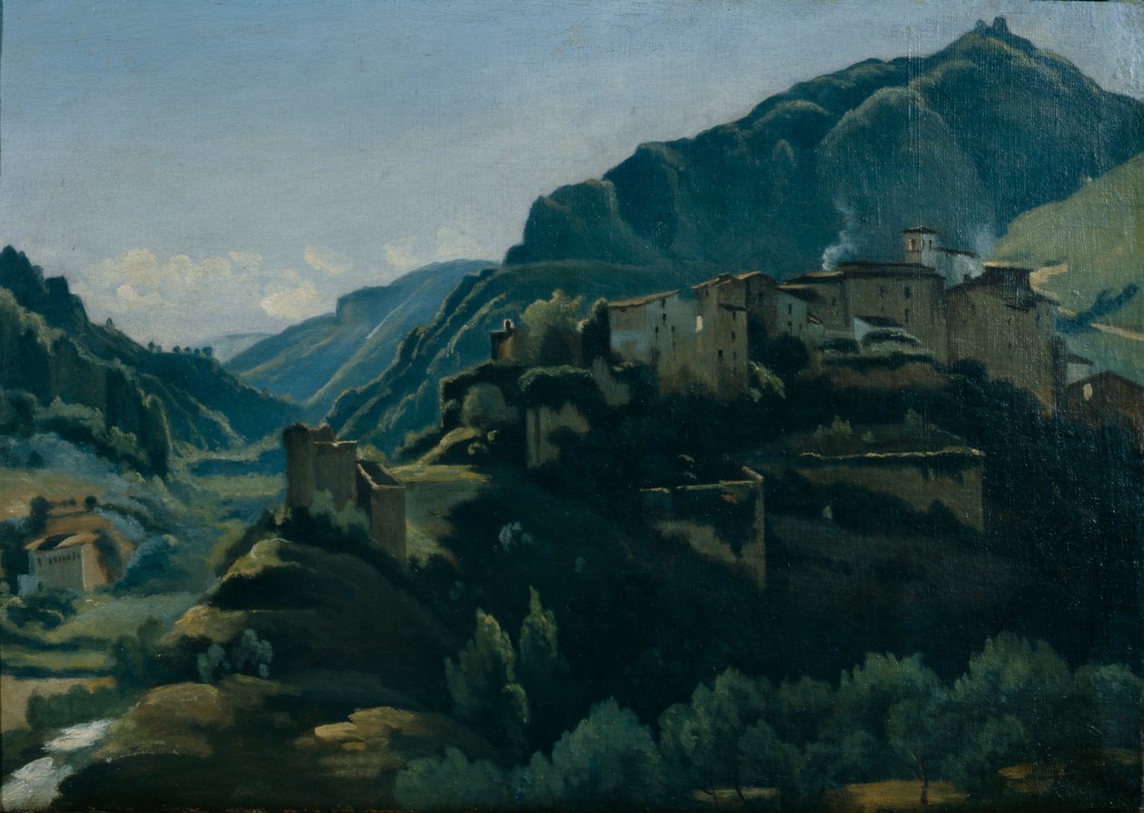 Meridionale Village (olja på duk) av Jean Baptiste Camille Corot