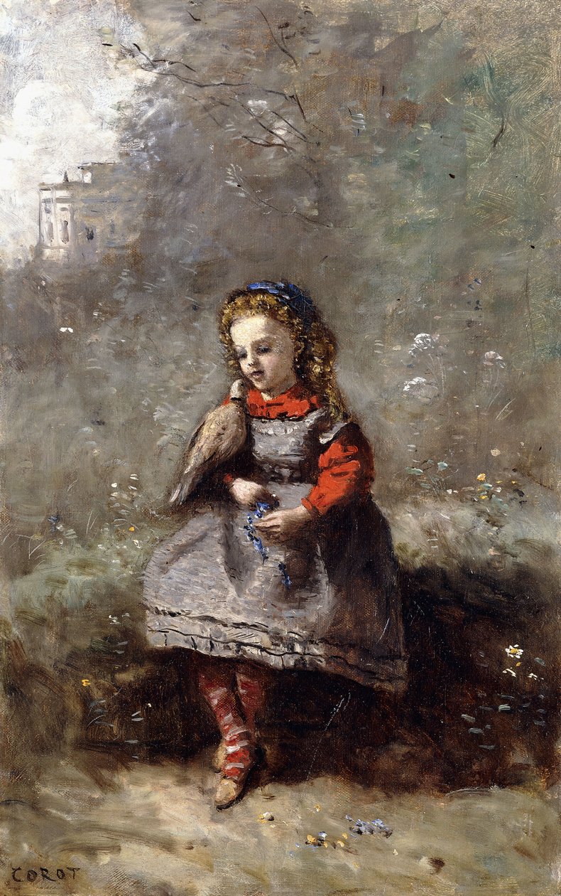 Mlle. Leotine Desavary håller en duva, 1872 av Jean Baptiste Camille Corot