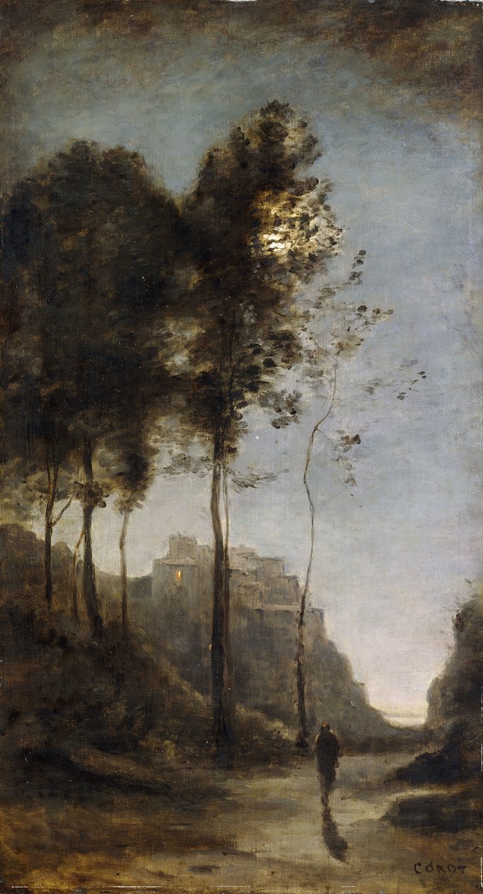 Månsken på kanten av viken, ca 1855-60 av Jean Baptiste Camille Corot