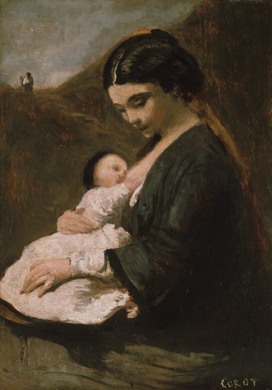 Mor och barn, troligen 1860-tal. av Jean Baptiste Camille Corot