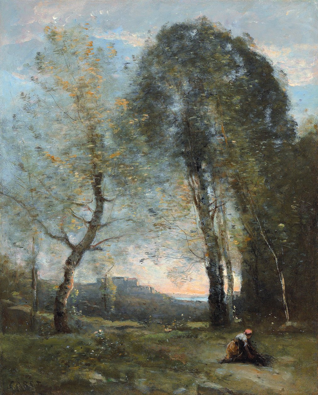 Bondekvinna som samlar ved, Italien, ca. 1870-2 av Jean Baptiste Camille Corot