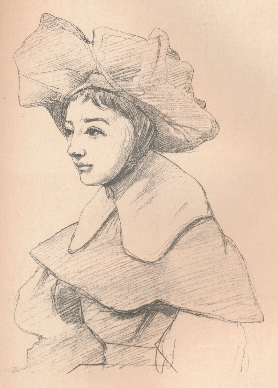 Porträtt av en ung kvinna i en stor hatt, My Hagar, c1830 av Jean Baptiste Camille Corot