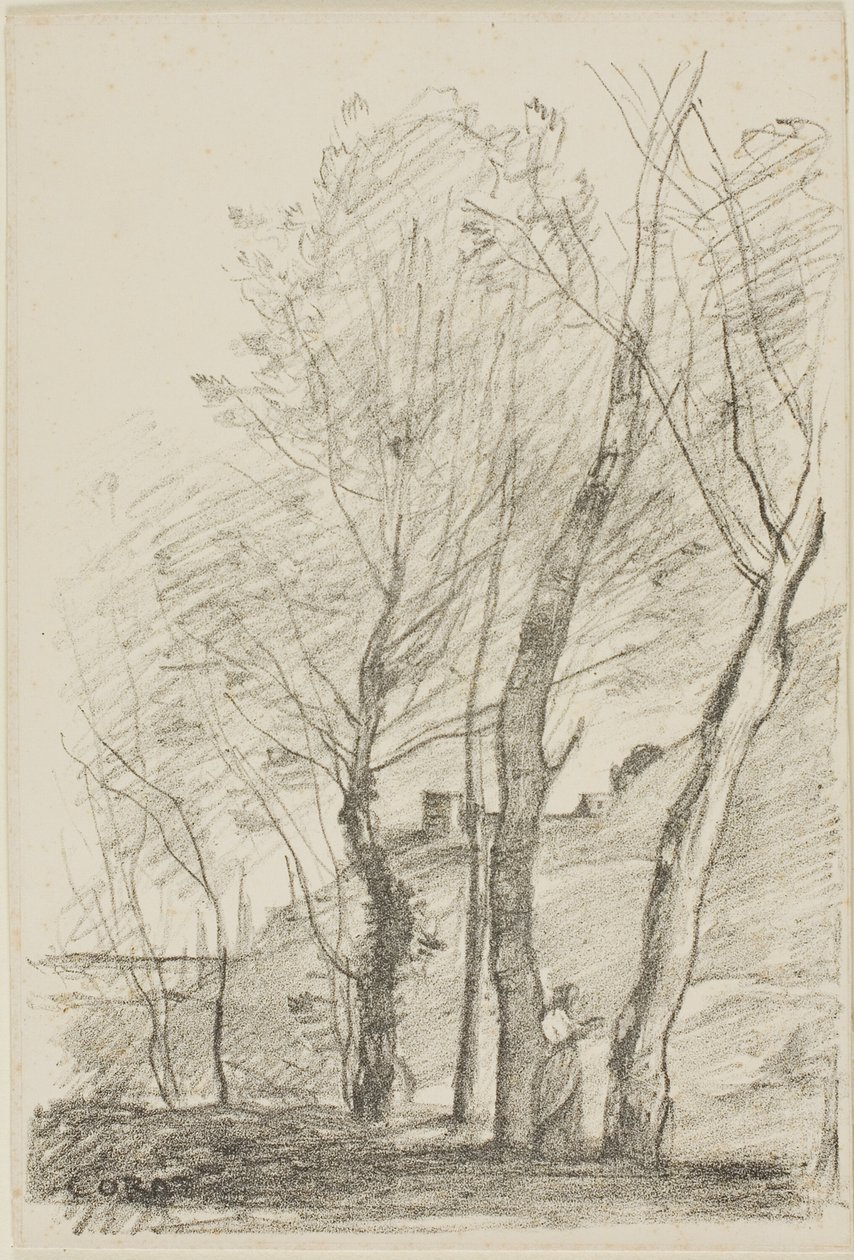 Läser under träden av Jean Baptiste Camille Corot