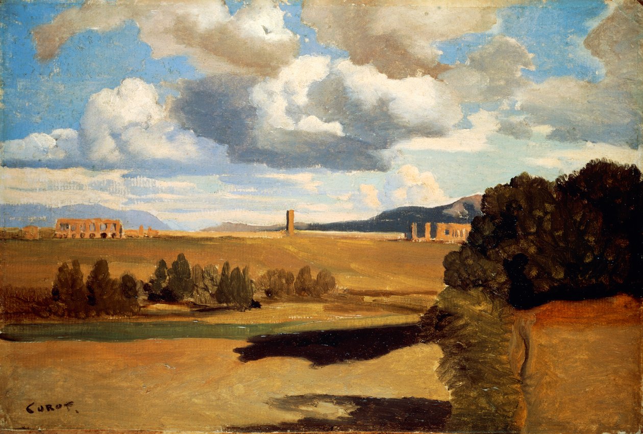 Romersk Campagna med Claudian akvedukten, Jean-Baptiste-Camille Corot (1796-1875) av Jean Baptiste Camille Corot