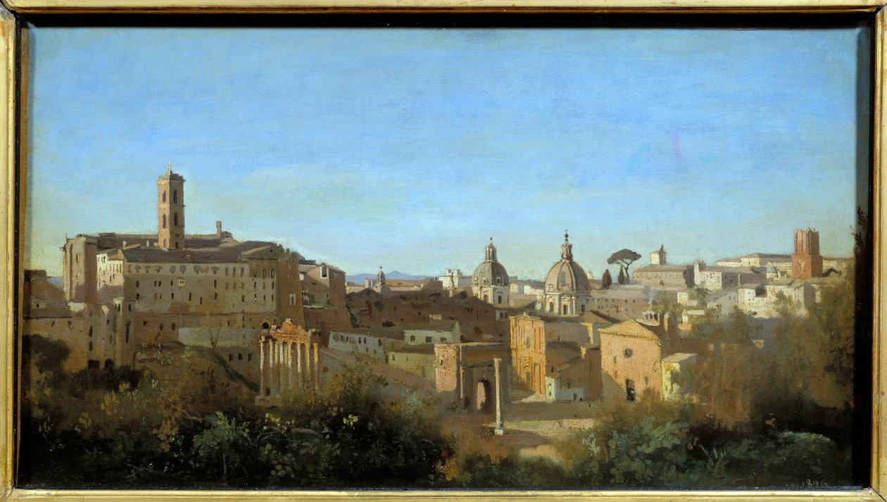 Rom, forumet sett från Farnese Gardens. Målning av Camille Corot (1796-1875) av Jean Baptiste Camille Corot