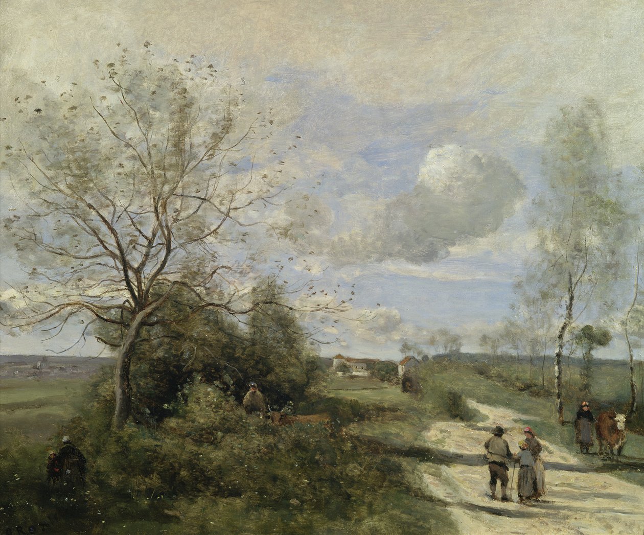 Saintry, nära Corbeil, den vita vägen av Jean Baptiste Camille Corot