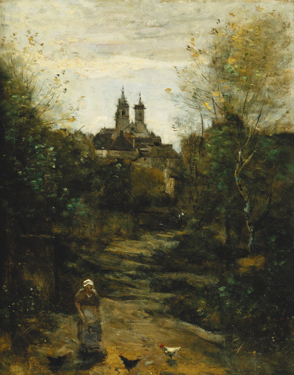 Semur, Vägen till kyrkan; Semur, Le Chemin de l"Eglise, ca 1855-1860 och 1872-1873 av Jean Baptiste Camille Corot
