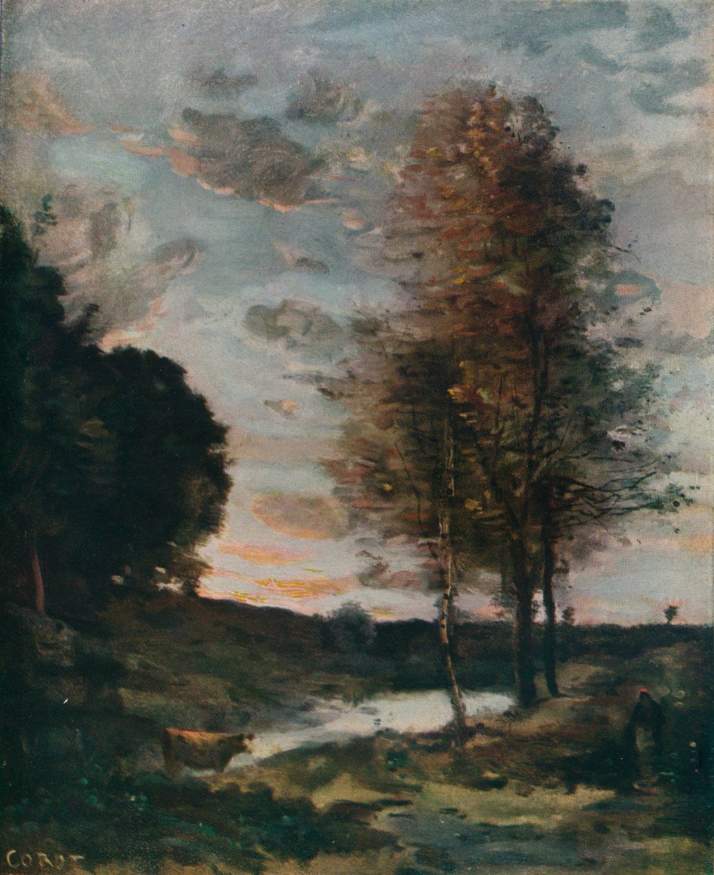Solnedgång, c1910 av Jean Baptiste Camille Corot