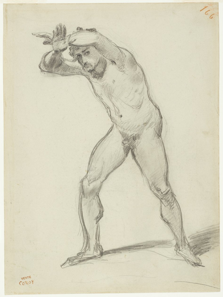 Stående manlig naken av Jean Baptiste Camille Corot
