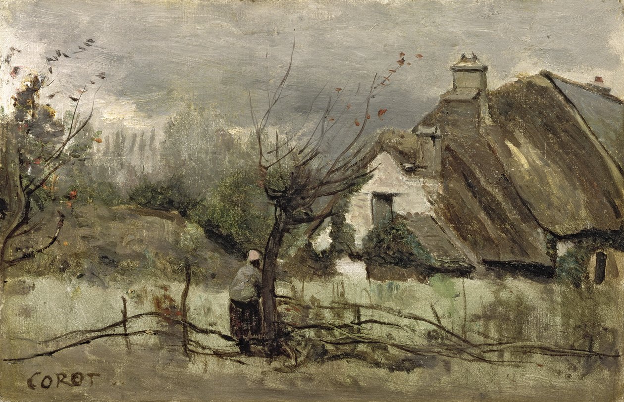 Halmtak stuga i Picardie av Jean Baptiste Camille Corot