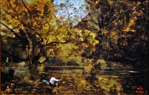 The Angler (olja på duk) av Jean Baptiste Camille Corot