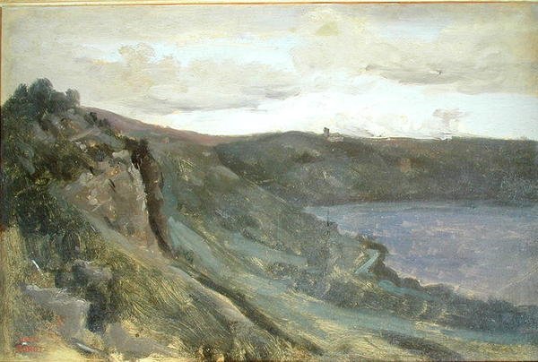 The Banks of the Tiber, Surrounded by Hills, c.1825-27 (olja på duk) av Jean Baptiste Camille Corot