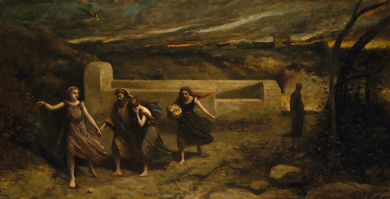 The Burning of Sodom, tidigare The Destruction of Sodom, 1843 och 1857. av Jean Baptiste Camille Corot