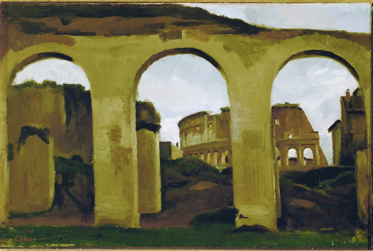 Colosseum, sett genom arkadgångarna i Basilica Saint Constantin, Rom ... av Jean Baptiste Camille Corot