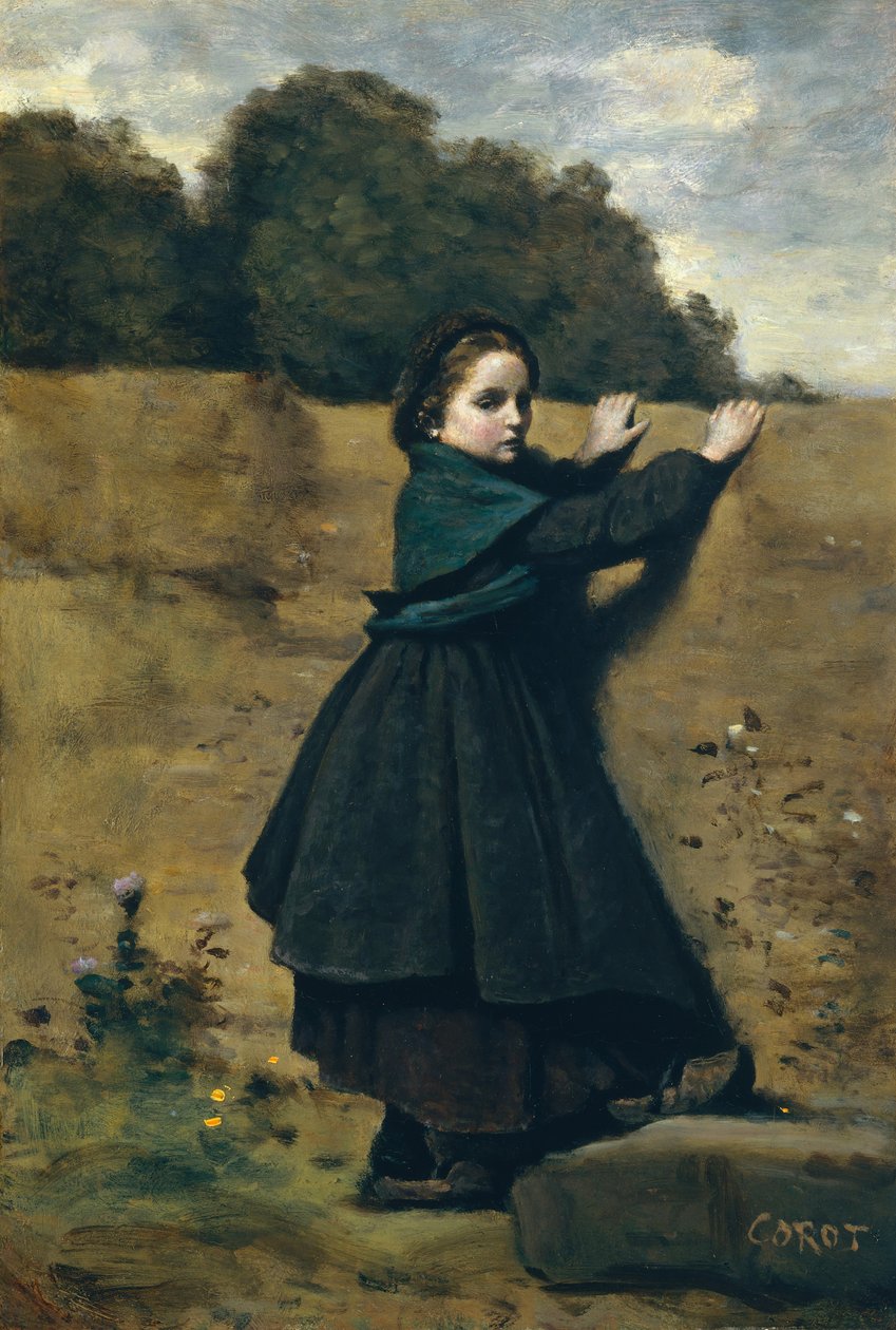 Den nyfikna lilla flickan, 1860-64. av Jean Baptiste Camille Corot