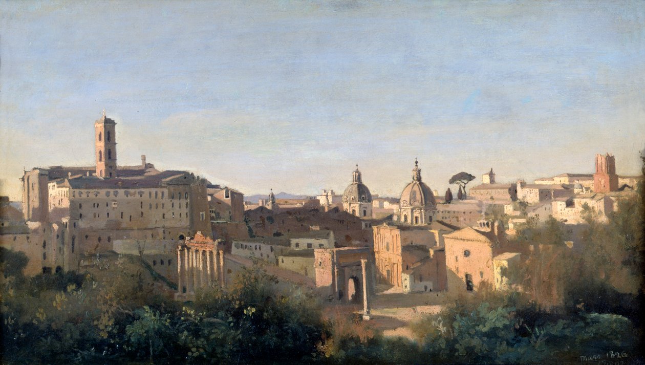 Forumet sett från Farnese Gardens, Rom, 1826 av Jean Baptiste Camille Corot