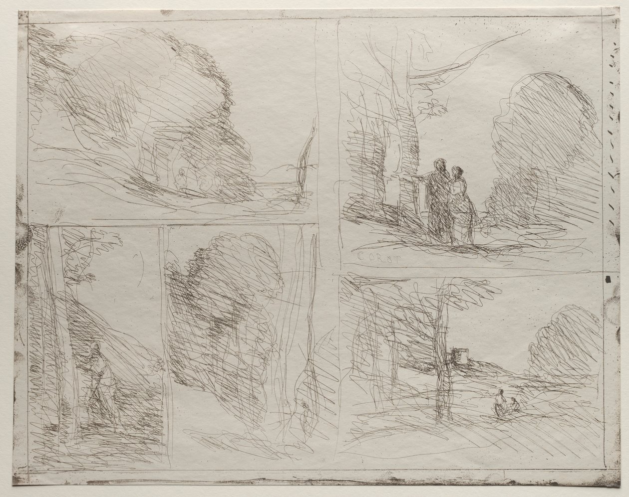 Perikles trädgård; Målargatan; Klottra; Den stora vedhuggaren; Tornet av Henrik VIII av Jean Baptiste Camille Corot