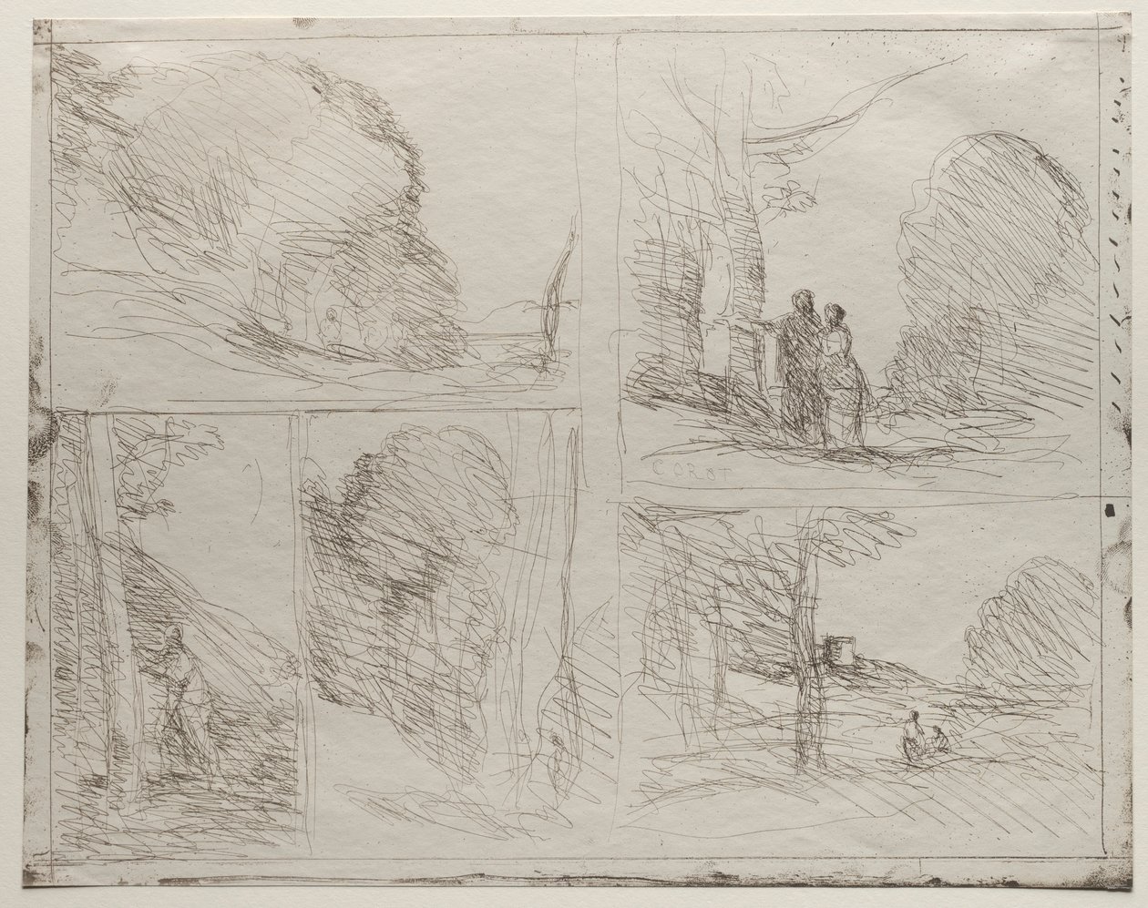 The Garden of Pericles, The Painters Lane, Scrawl, The Large Woodcutter, tryckt 1921. av Jean Baptiste Camille Corot
