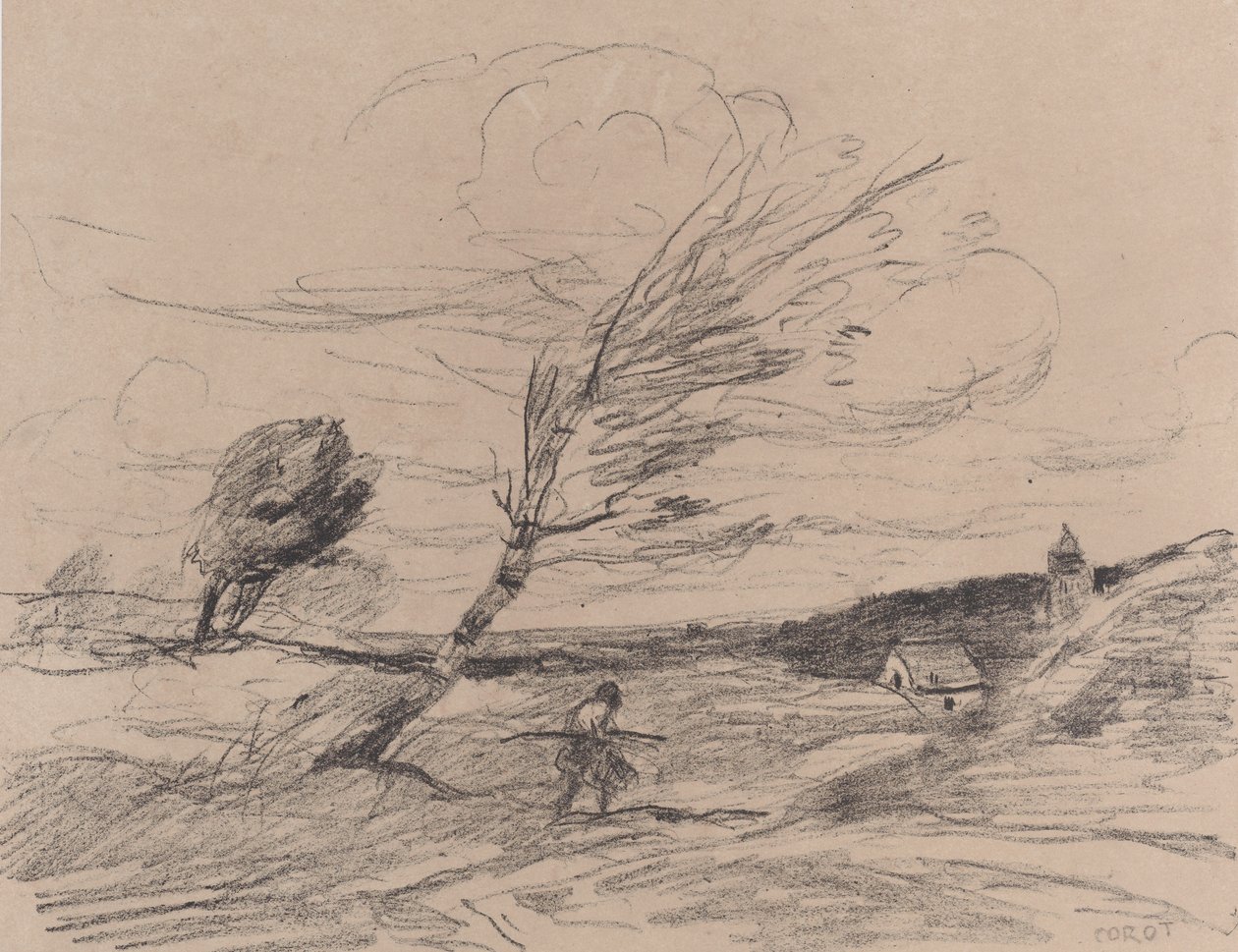 Vindbyen Le Coup de Vent, 1871. av Jean Baptiste Camille Corot