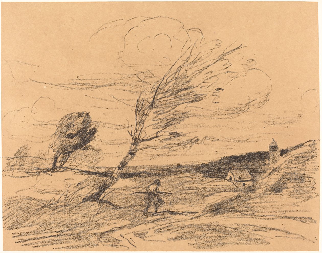 Vindbyen Le Coup de vent, 1871. av Jean Baptiste Camille Corot
