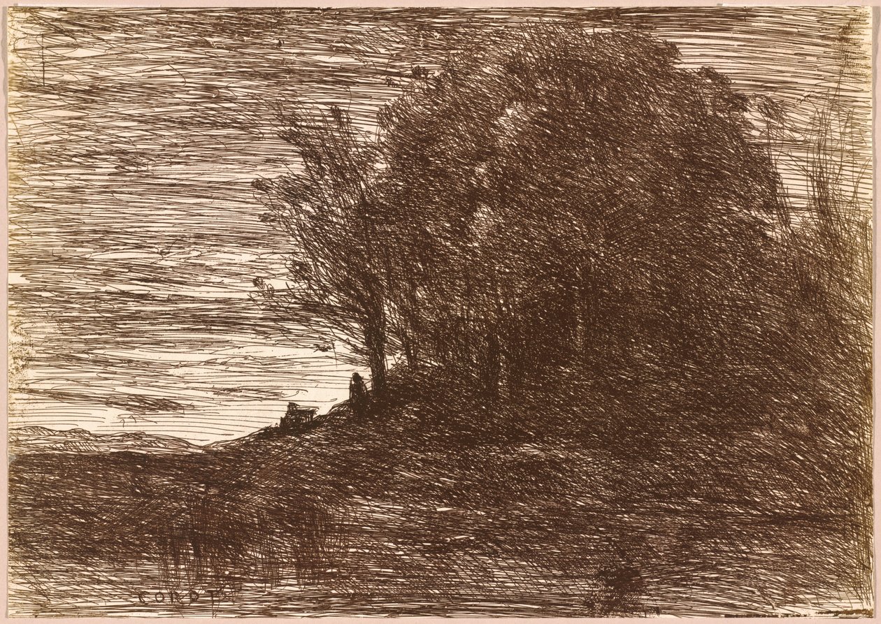 Eremitens skog eller stranden av sjön Trasimène,1858 (teckning) av Jean Baptiste Camille Corot
