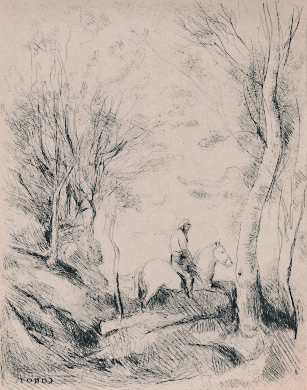 Ryttaren i skogen, ca 1854, 1946 av Jean Baptiste Camille Corot