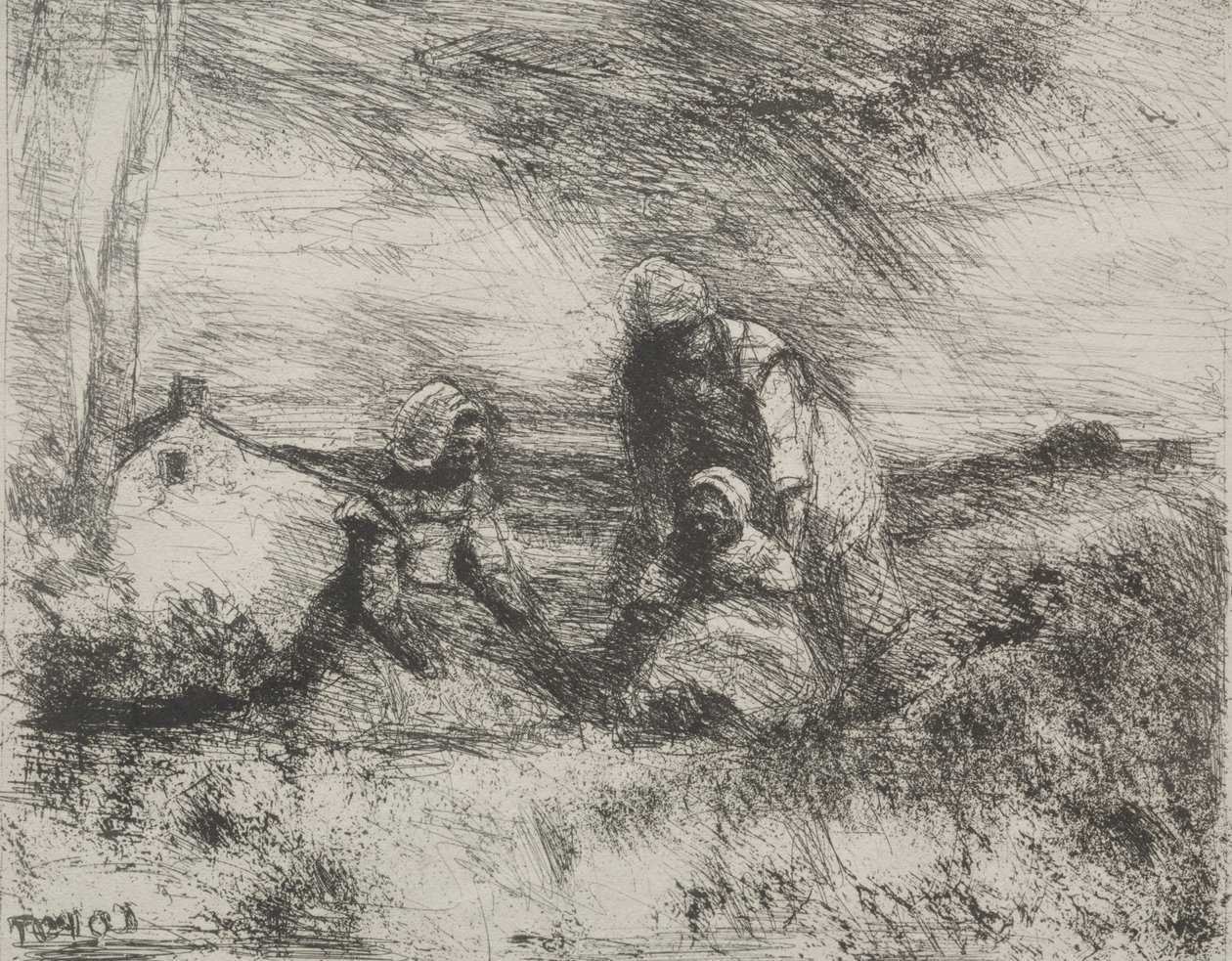 Lillasystern, originalavtryck 1854, tryckt 1921. av Jean Baptiste Camille Corot