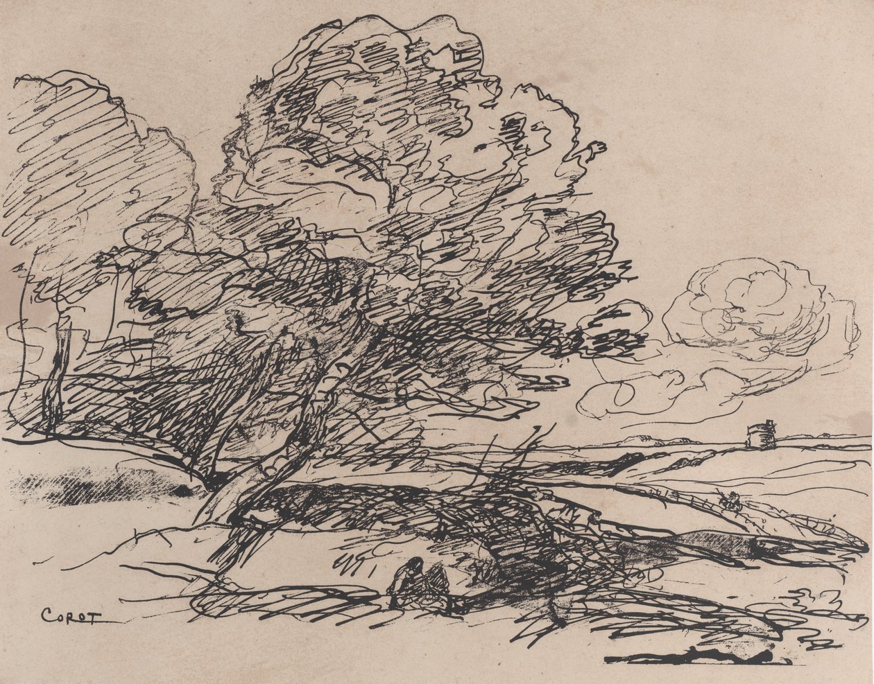 Det ensamma tornet, 1871. av Jean-Baptiste-Camille Corot